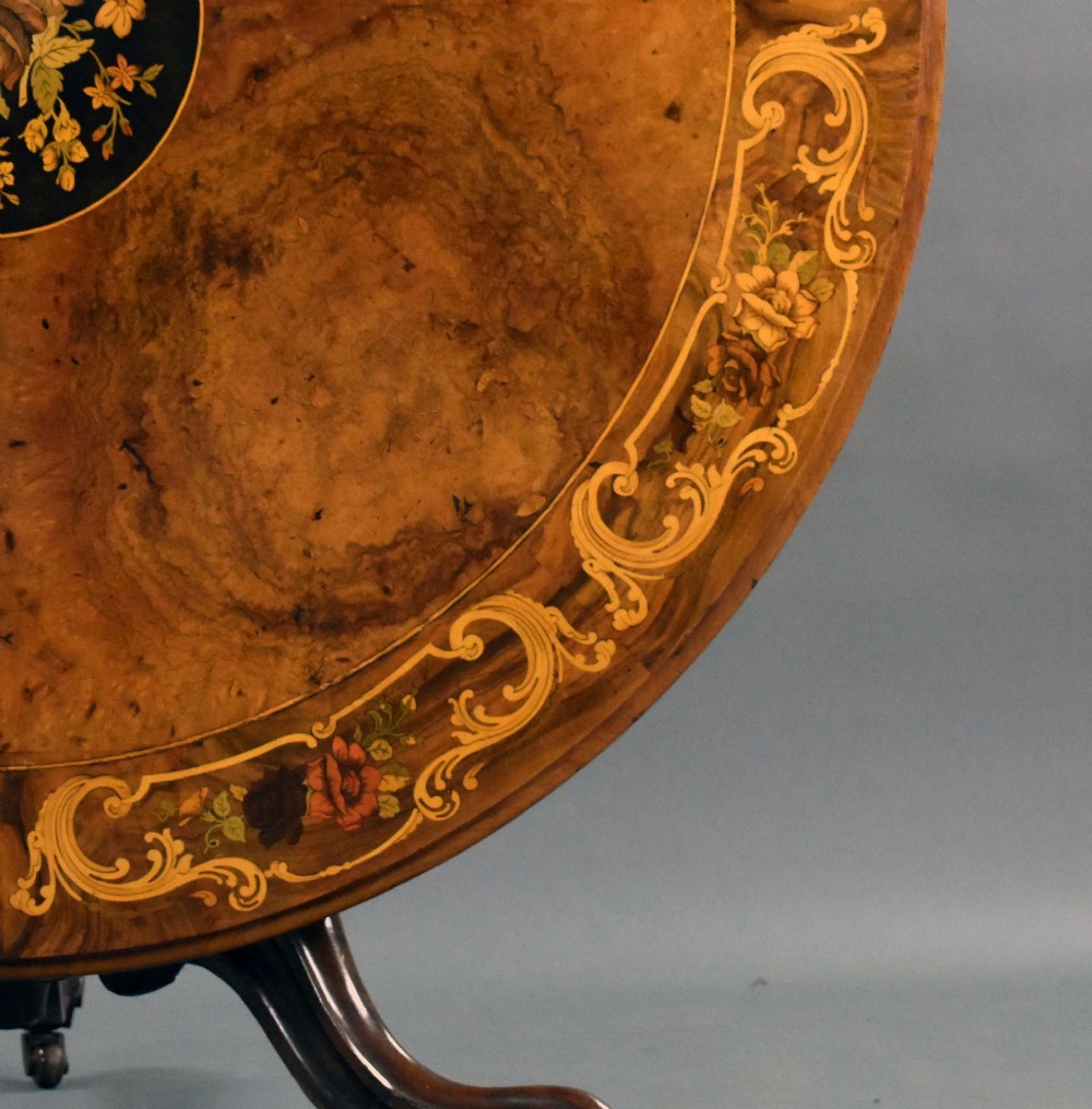 Victorian Burr Walnut and Marquetry Circular Breakfast Table View V