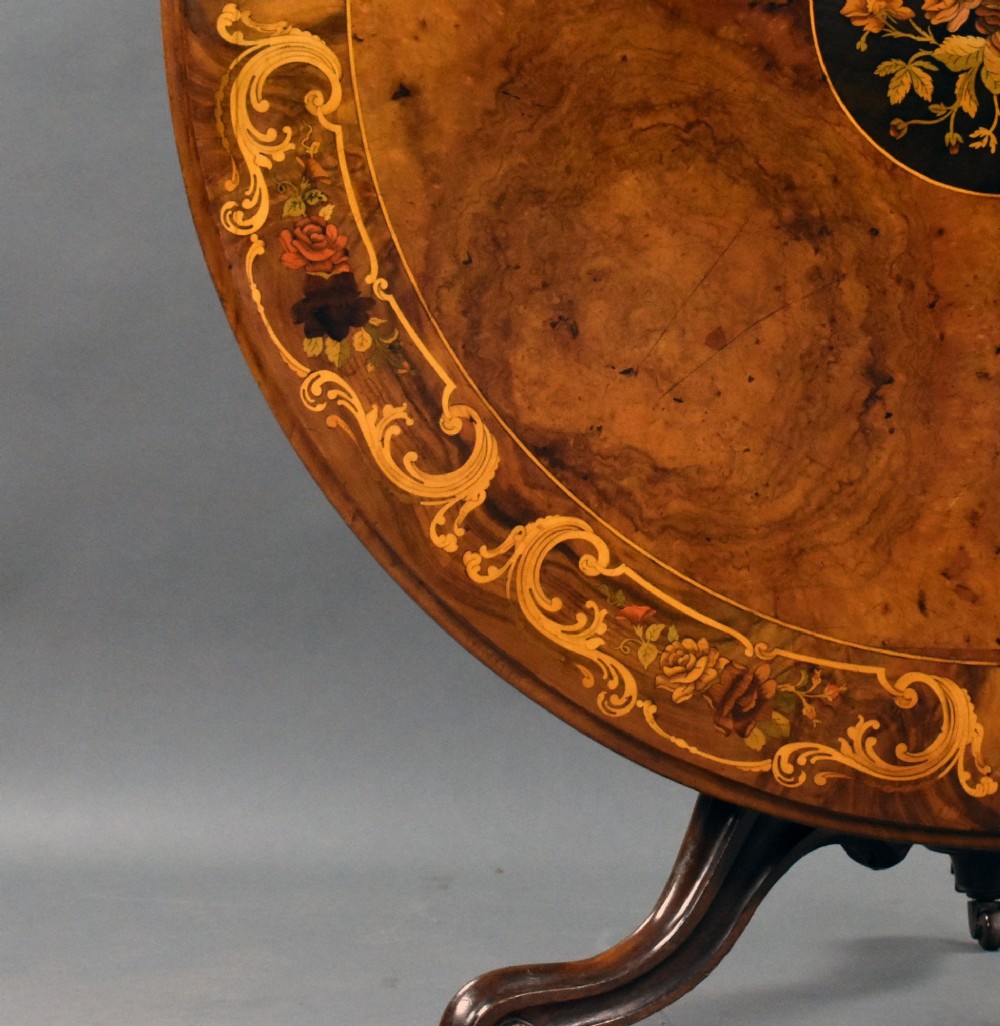 Victorian Burr Walnut and Marquetry Circular Breakfast Table View VI