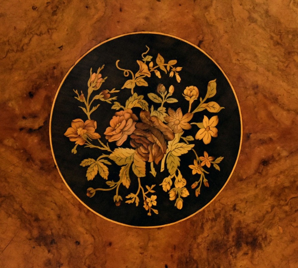 Victorian Burr Walnut and Marquetry Circular Breakfast Table View VII