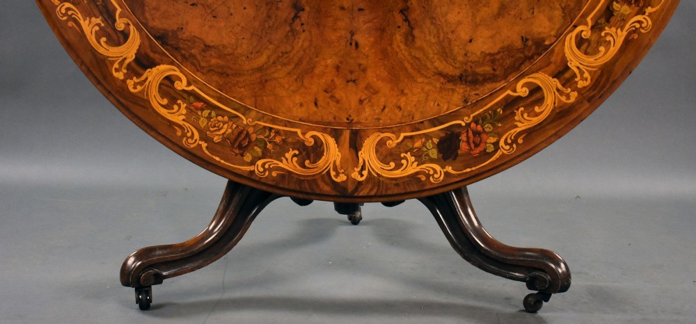 Victorian Burr Walnut and Marquetry Circular Breakfast Table View X
