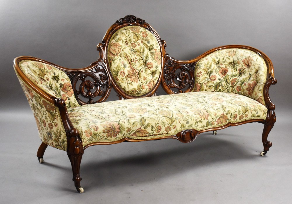 Victorian Walnut Carved Sofa/Chaise