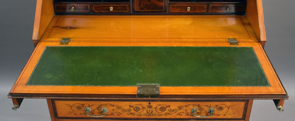 Edwardian Satinwood and Marquetry Inlaid Bureau Bookcase View VI