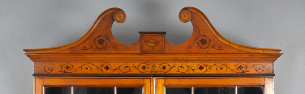 Edwardian Satinwood and Marquetry Inlaid Bureau Bookcase View IX