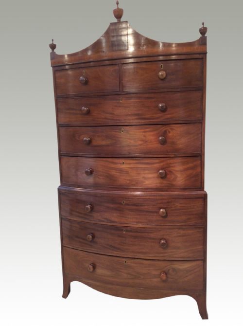 antique mahogany bow front tallboy - CATEGORY: ANTIQUE CHEST OF DRAWERS - DATED REGENCY