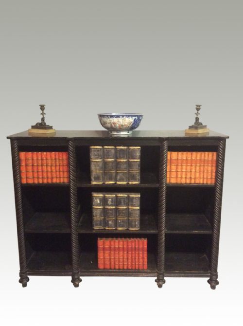 regency black and gilt painted open bookcase - CATEGORY: ANTIQUE BOOKCASES - DATED REGENCY