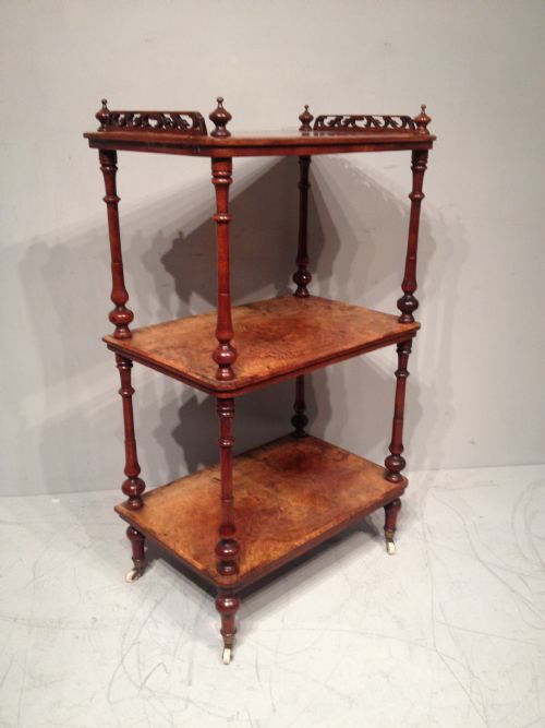 a victorian burr walnut three tier whatnot - CATEGORY: ANTIQUE FURNITURE - DATED 1860