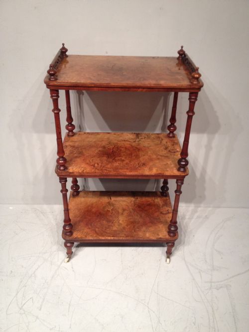 A VICTORIAN BURR WALNUT THREE TIER WHATNOT - ADDITIONAL PHOTO 1