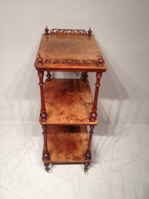 A VICTORIAN BURR WALNUT THREE TIER WHATNOT - ADDITIONAL PHOTO 2