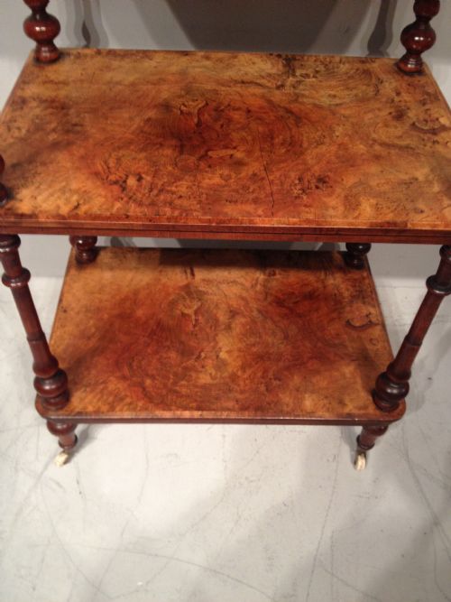A VICTORIAN BURR WALNUT THREE TIER WHATNOT - ADDITIONAL PHOTO 3