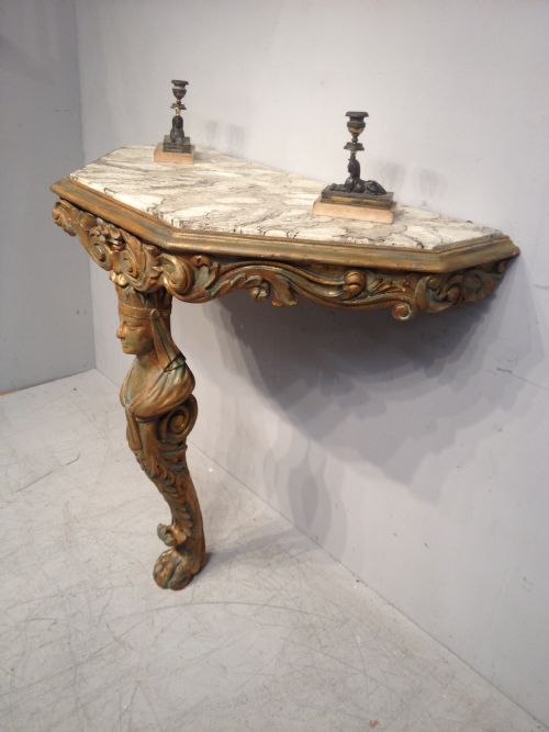 DECORATIVE CARVED GILTWOOD AND PAINTED CONSOLE TABLE - ADDITIONAL PHOTO 1