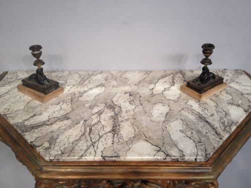 DECORATIVE CARVED GILTWOOD AND PAINTED CONSOLE TABLE - ADDITIONAL PHOTO 2