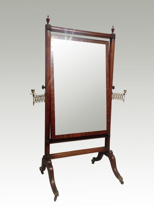 regency mahogany cheval mirror - CATEGORY: ANTIQUE MIRRORS - DATED REGENCY