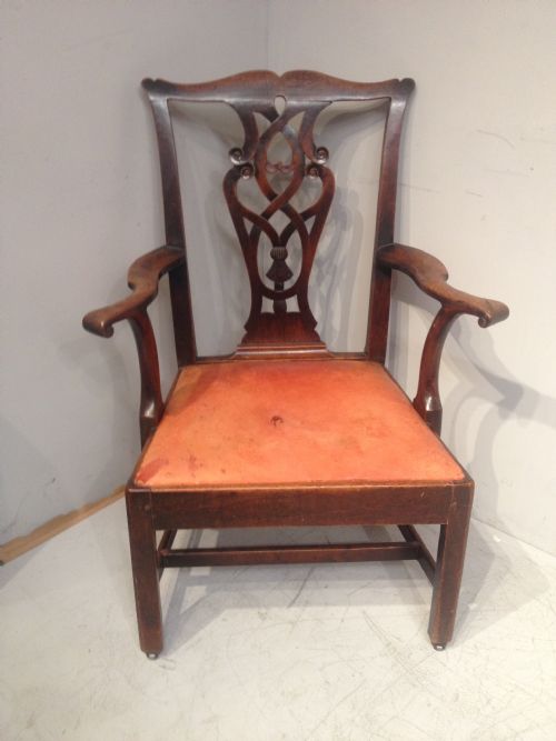 CHIPPENDALE MAHOGANY LIBRARY CHAIR - ADDITIONAL PHOTO 3