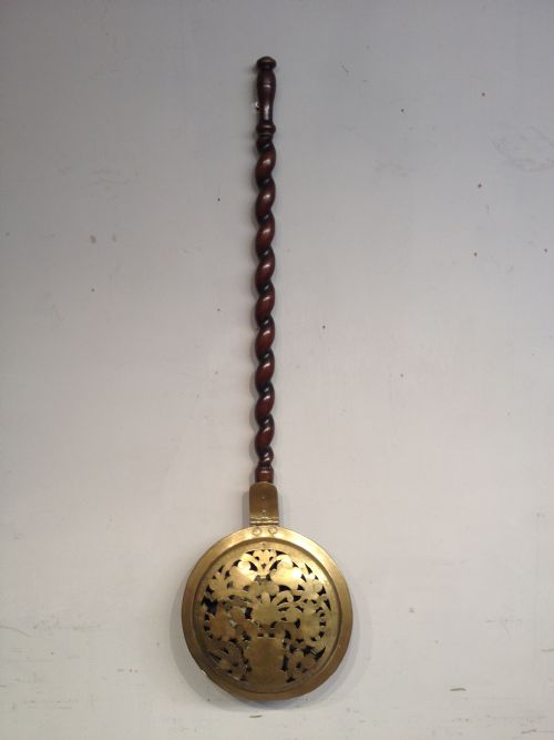antique walnut and brass warming pan - CATEGORY: ANTIQUE MISCELLANEOUS - DATED 17TH CENTURY