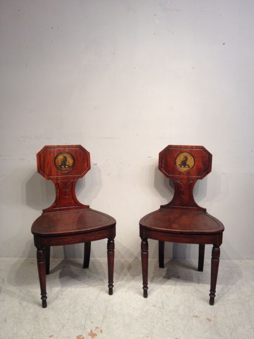 pair of georgian mahogany hall chairs - CATEGORY: ANTIQUE CHAIRS - DATED GEORGIAN