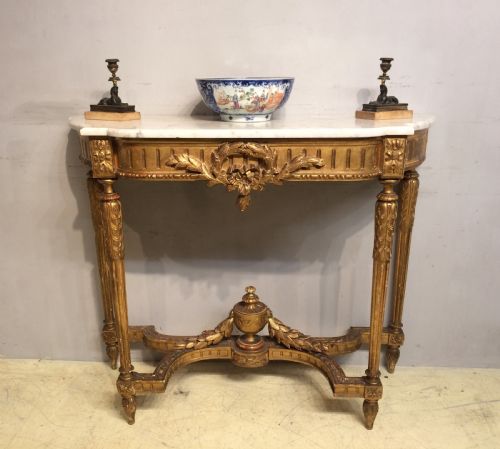 FRENCH CARVED GILTWOOD CONSOLE TABLE WITH MARBLE TOP - ADDITIONAL PHOTO 1