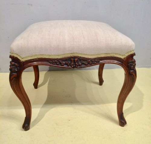 victorian walnut cabriole leg stool - CATEGORY: ANTIQUE STOOLS - DATED VICTORIAN