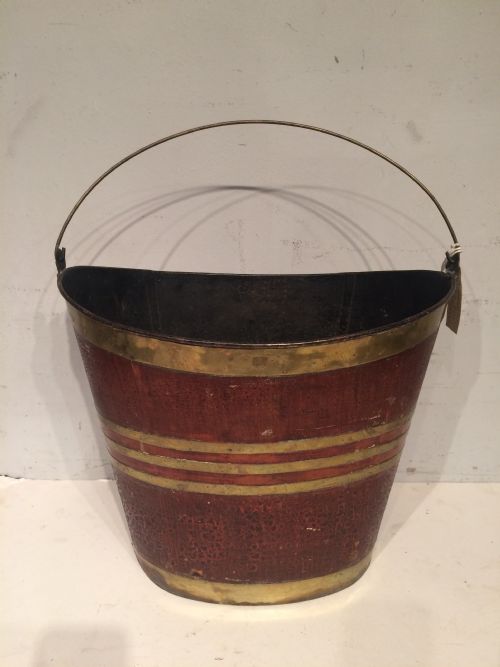 antique oval painted tin brass bound bucket - CATEGORY: ANTIQUE METAL - DATED 19TH CENTURY