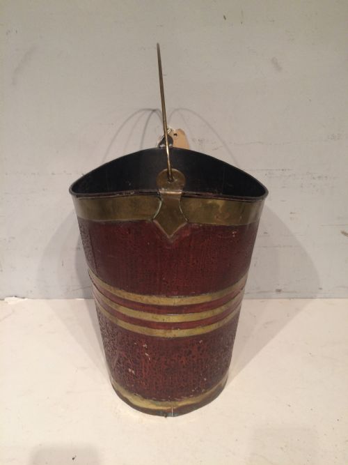 ANTIQUE OVAL PAINTED TIN BRASS BOUND BUCKET - ADDITIONAL PHOTO 1