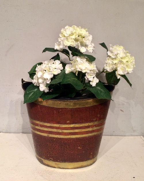 ANTIQUE OVAL PAINTED TIN BRASS BOUND BUCKET - ADDITIONAL PHOTO 6