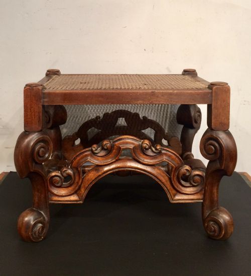 19th century walnut cabriole leg stool in the carolean style - CATEGORY: ANTIQUE STOOLS - DATED 19TH CENTURY