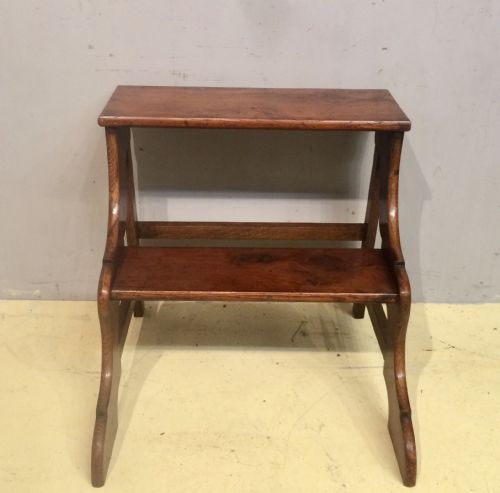 A SET OF 19TH CENTURY OAK AND YEW LIBRARYBED STEPS - ADDITIONAL PHOTO 3