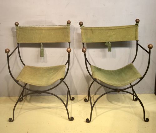 a pair of decorative spanish iron framed folding chairs - CATEGORY: ANTIQUE CHAIRS - DATED 1920