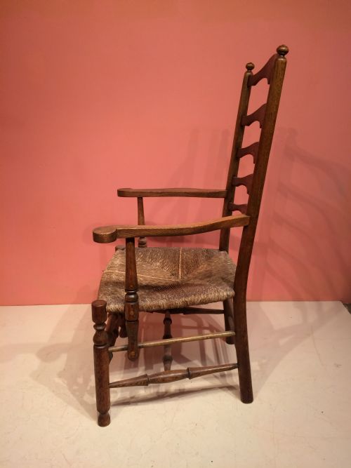 19TH CENTURY OAK ARTS AND CRAFTS LADDERBACK ARMCHAIR - ADDITIONAL PHOTO 3