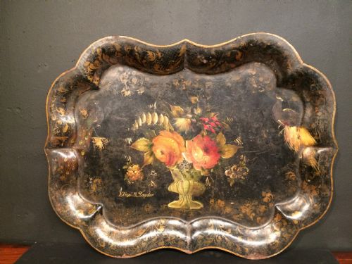 victorian painted tin tray - CATEGORY: ANTIQUE MISCELLANEOUS - DATED VICTORIAN