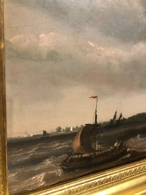 EARLY 19TH CENTURY MARINE OIL PAINTING OF HULL BY THOMAS BINKS - ADDITIONAL PHOTO 4