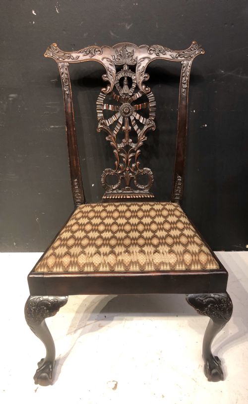 chippendale revival carved mahogany side chair - CATEGORY: ANTIQUE CHAIRS - DATED 1880