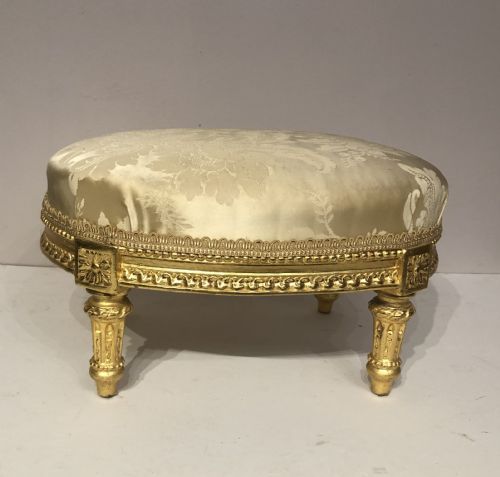 19th century oval carved giltwood footstool - CATEGORY: ANTIQUE STOOLS - DATED 1880