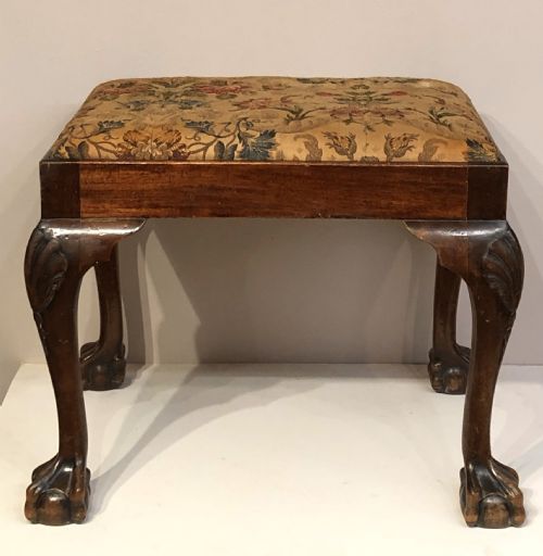 geo ii style carved mahogany cabriole leg stool - CATEGORY: ANTIQUE STOOLS - DATED 1890