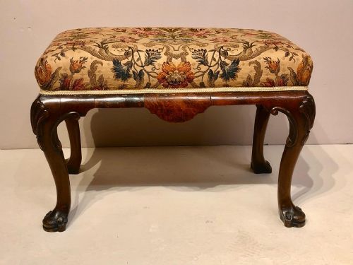 geo i style cabriole leg walnut stool - CATEGORY: ANTIQUE STOOLS - DATED 1890