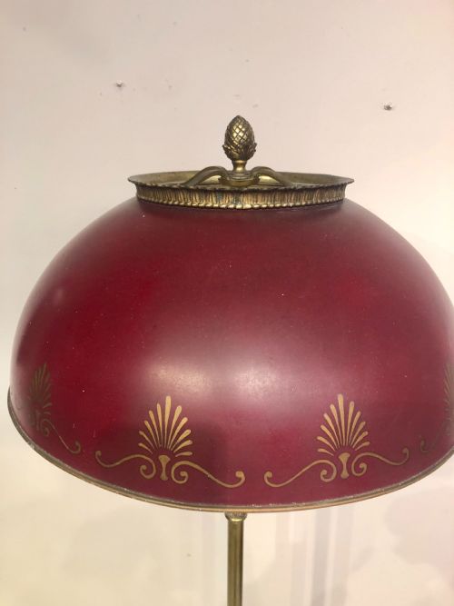 DECORATIVE RED TOLEWARE AND BRASS STANDARD LAMP - ADDITIONAL PHOTO 1