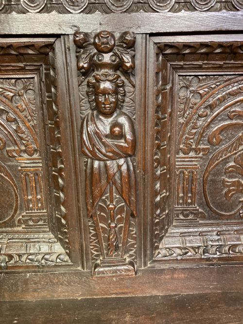 ANTIQUE CARVED OAK HALL SETTLE - ADDITIONAL PHOTO 2