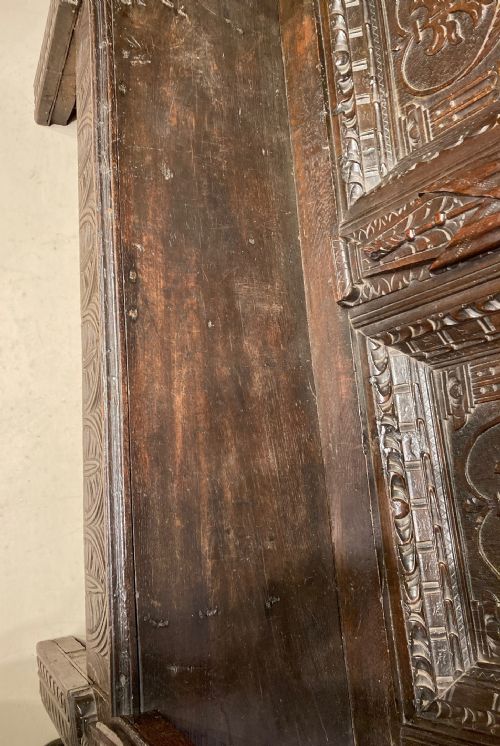 ANTIQUE CARVED OAK HALL SETTLE - ADDITIONAL PHOTO 7