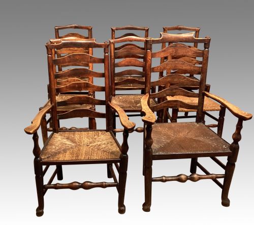 set of 8 antique lancashire rush seat chairs - CATEGORY: ANTIQUE CHAIRS - DATED 19TH CENTURY