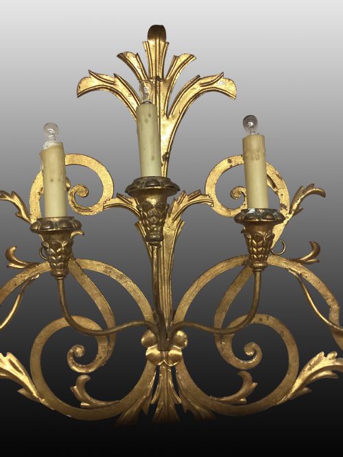 LARGE ANTIQUE GILDED METAL WALL LIGHT - ADDITIONAL PHOTO 2