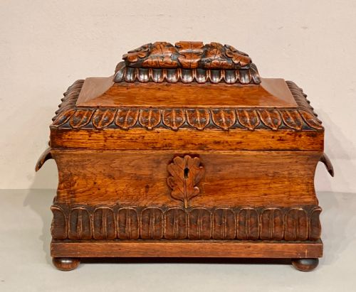 LARGE VICTORIAN CARVED OAK TEA CADDY - ADDITIONAL PHOTO 1