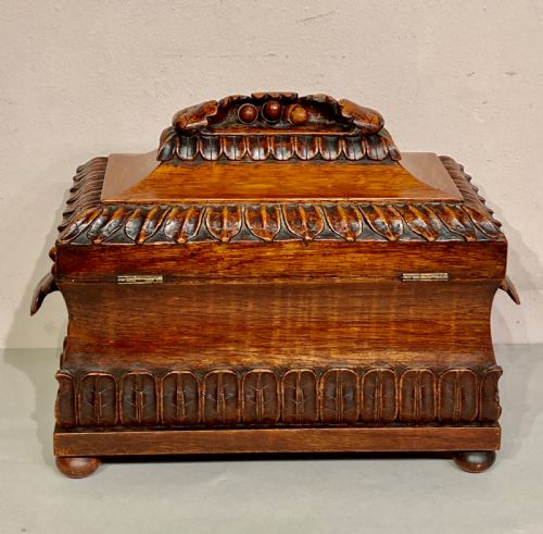 LARGE VICTORIAN CARVED OAK TEA CADDY - ADDITIONAL PHOTO 5