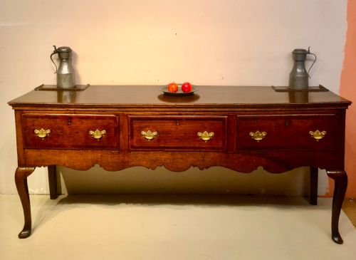 GEORGIAN OAK CABRIOLE LEG DRESSER AND SHELVES - ADDITIONAL PHOTO 6
