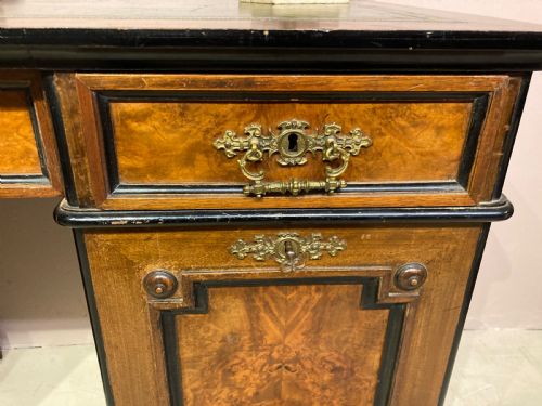 VICTORIAN BURR WALNUT PEDESTAL DESK - ADDITIONAL PHOTO 1