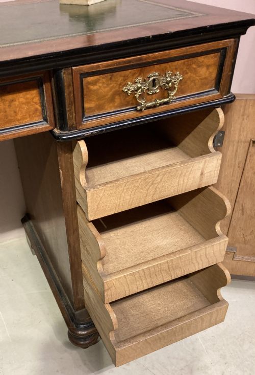 VICTORIAN BURR WALNUT PEDESTAL DESK - ADDITIONAL PHOTO 5