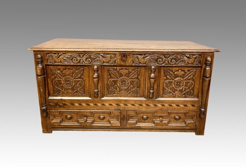 CHARLES II CARVED OAK MULE CHEST - ADDITIONAL PHOTO 7