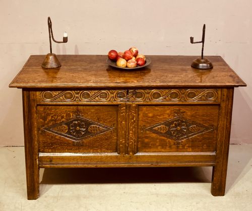 17th century carved oak coffer - CATEGORY: ANTIQUE CHESTS - DATED 17TH CENTURY