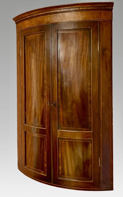 GEORGIAN MAHOGANY BOW FRONTED MAHOGANY HANGING CORNER CUPBOARD - ADDITIONAL PHOTO 6