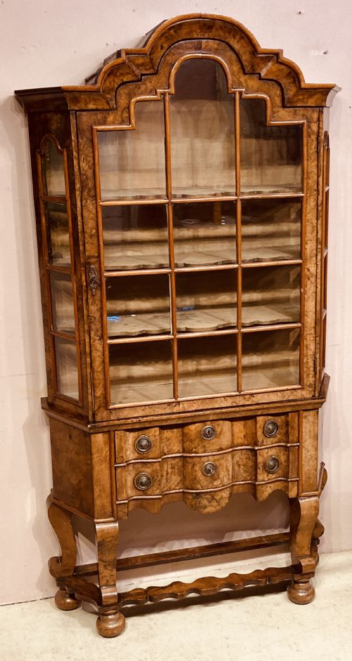 SMALL ANTIQUE BURR WALNUT CABINET ON STAND - ADDITIONAL PHOTO 7