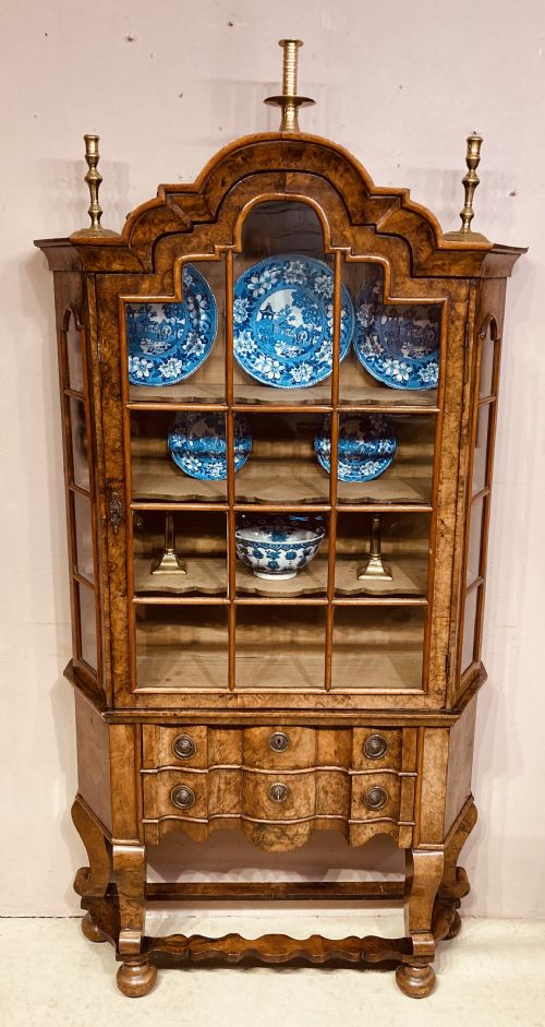 SMALL ANTIQUE BURR WALNUT CABINET ON STAND - ADDITIONAL PHOTO 8