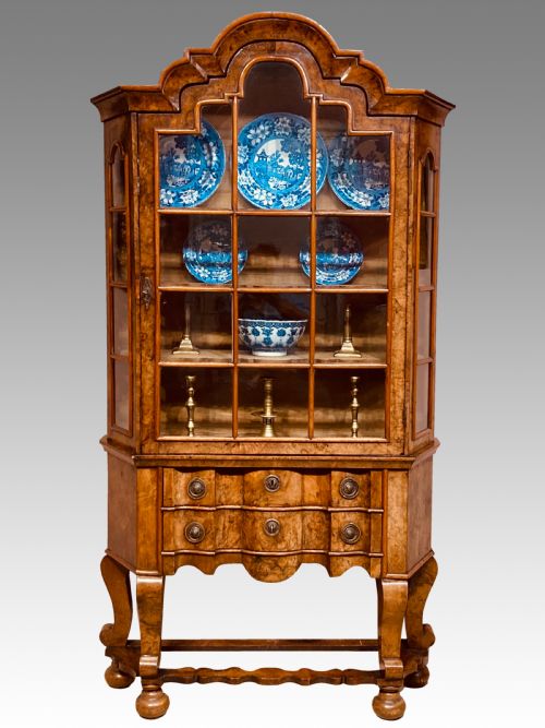 SMALL ANTIQUE BURR WALNUT CABINET ON STAND - ADDITIONAL PHOTO 9
